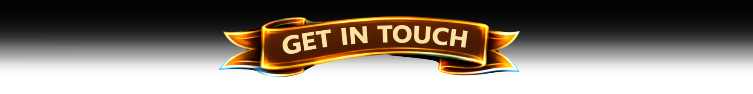 Gold ribbon banner with 'GET IN TOUCH' text on a white background