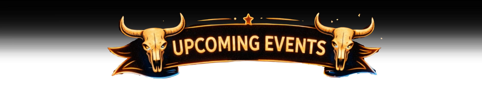 Banner with bull skulls and 'Upcoming Events' text on a white background